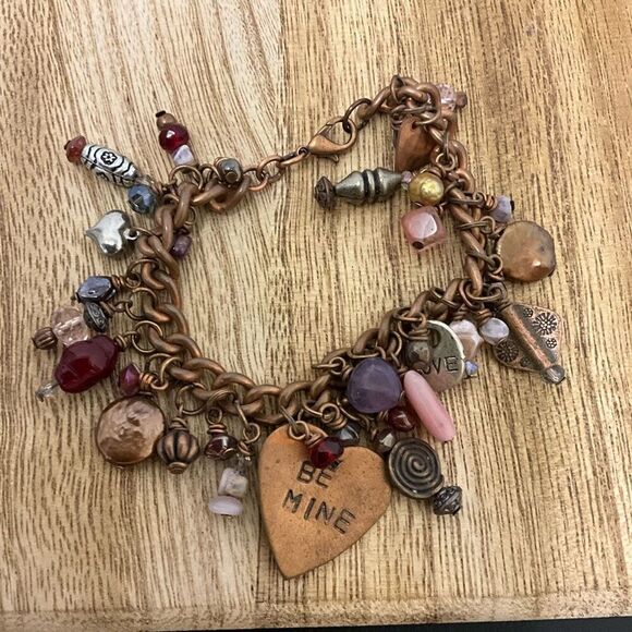 Handmade Charm Bracelet Copper Chain Statement Pieve Gift Valentines Day - Picture 1 of 4